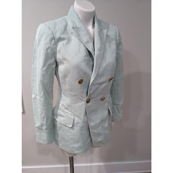 A.L.C. Size 6 Segwick Blazer Jacket Linen Cotton Mint Green Double Breasted - Picture 7 of 10